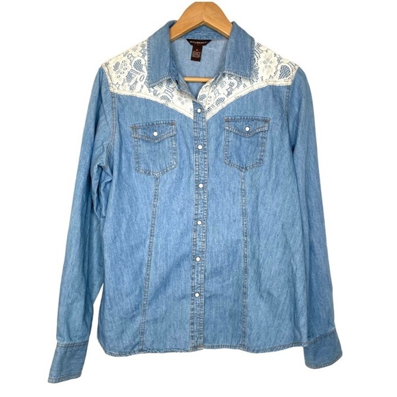Bit and Bridle pearl snap button denim shirt medium - Picture 1 of 10
